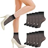 Tyqour 6 Paare Damen Söckchen Seidenfein Socken Transparente Nylon Feinsöckchen Schwarz Nylon...