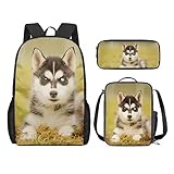 urtradezz Kinder Sibirischer Husky Baby Hund Rucksack und Lunchbox Set mit Federmäppchen für 5 12...