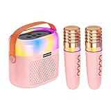 Tragbare Karaoke-Maschine, Kinder-Karaoke-Lautsprecher, 2 kabellose Mikrofone, lustiges...
