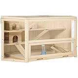 PawHut Kleintierkäfig, Nagerkäfig, mit Rampe, Wippe, Oben aufklappbar Käfig abnehmbare Bodenwanne...