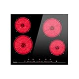 Hermitlux Glaskeramikkochfeld Einbau Herdplatte 4 Platten, 59cm, 6600W, 9 Heizstufen,...