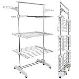 PORTENTUM Wäscheständer Turm klappbar 14 cm mit 5 Ebenen und 58 Haken für Kleiderbügel – Bis...