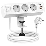 3 Fach Tischsteckdose mit 1 PD und 2 QC USB, 7 in 1 Mehrfachsteckdose mit Schalter, Steckdosenleiste...