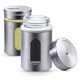 Gewürzstreuer mit Deckel aus Edelstahl inkl. Sichtfenster - 12 Gewürzdosen Organizer Silber 80ml...