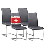 ALBATROS Freischwinger Stuhl Murano 4er Set, Grau - Esszimmerstuhl Schwingstuhl mit Modernem Design...