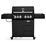 BURNHARD Big EARL Black 4-Brenner Gasgrill Edelstahl inkl. Heckbrenner, mit Gusseisen Grillrost &...