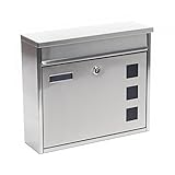 Wiltec Briefkasten V12 Edelstahl 360 x 115 x 315 mm, Wandbriefkasten mit Schloss, Sichtfenstern und...