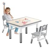Kidsgigglz Kindertisch mit 2 Stühlen, Kindersitzgruppe Höhenverstellbarer aus HDPE & ABS,...