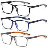 Fsread 3 Pack Lesebrille für Herren Sportlicher Stil Blaulichtblockierende Quadratische Rahmen...