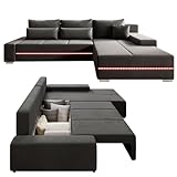 Juskys Sofa Davos Rechts mit Schlaffunktion - Ecksofa für Wohnzimmer mit Bettkasten & LED - Stoff...