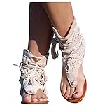 Sandalen Damen High Top RöMersandalen Mit Retro-Ethno-Stil Fransen Pumps VerschleißFest...