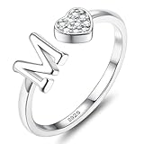 JeweBella Herz Ring Silber 925 Damen mit Buchstaben Verstellbar Ringe Frauen Stapeln Daumenring...