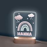 Personalisiertes Nachtlicht LED aus rechteckigem Acrylglas mit Holzsockel, Kinder Lampe mit USB...