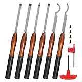 SIIIXS 46cm Drechseleisen Set mit Hartmetall-Schneidplatten, 6Stück Drechselmesser in Holzkoffer,...