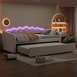 Polsterbett mit Ausziehbett 90x200 cm(90x190 cm), Schlafsofa Tagesbett mit LED Beleuchtung und...