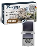 Kopp NAUTIC Wechselschalter-Steckdosen-Kombination in Grau - Sichere Aufputz-Steckdose mit Deckel &...