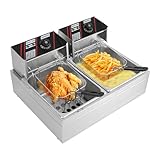 MEELRYD Edelstahl Doppel-Fritteuse, Fritteuse mit 2 kleinen, Doppelfritteuse mit Kaltzonentechnik,...