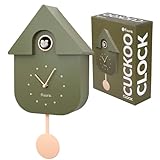 Fisura – Originelle Wanduhr Kuckucksuhr in Olivgrün mit beigem Zifferblatt. Dekorative Wanduhr...