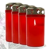 Candelo 4er Set Premium Grabkerzen mit Deckel - Rot Tagebrenner 54 Std - Trauerlicht Gedenk Kerze...