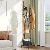 HEXCELEN Garderobenständer, Kleiderständer, Garderobe mit 10 Haken und 2 Ablagen, mit Großem...