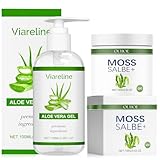 Aloe Vera Gel 100% Pur 100ml + Moossalbe Plus 100G, Aloe Vera Gel Bio für Gesicht Haare Körper,...
