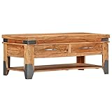 WEMYUFURN Rustikaler Couchtisch aus Akazienholz mit robuster Tischplatte für Wohnzimmer und Deko