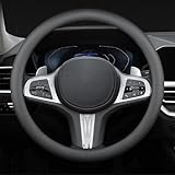 Echtes Leder Lenkradbezug, EIN 38cm Ultra-Dünnes Anti-Rutsch D-Typ Lenkradbezug Leder,...