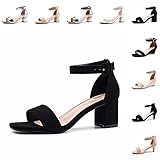 Sandaletten Damen mit Absatz Blockabsatz Absatzschuhe Riemchensandalen Sommerschuhe Schnür Heel...