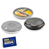 Winkly® Bento-Schüssel, Mikrowellen Teller, Mikrowellengeschirr, Multischale mit 3 Fächern & Rund...