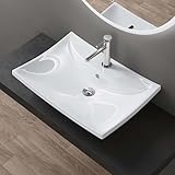 doporro Waschbecken Aufsatzwaschbecken 60x44x18cm Hängewaschbecken aus Keramik weiß inkl....