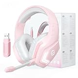 SENLOO Professionelle 2,4 G kabellose Over-Ear-Gaming-Kopfhörer mit Mikrofon, rosa Gaming-Headset...