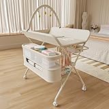 OHMG klappbare Wickelkommode Wickeltisch, Baby Wickelkombi, mit Wickelauflage Sicherheitsgurt und...