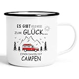 Emaille Tasse Camping Becher zum Campen Ausrüstung Geschenke für Camper Familie Womo-Bewohner...