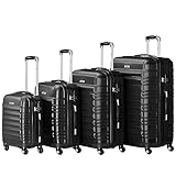 Zelsius Koffer Set 4 Stück, Schwarz | ABS Hartschalenkoffer mit Zahlenschloss, 4 Rollen und Innen...