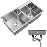 2 Becken KüChenspüLe 78x43x21cm EinbauspüLe SpüLbecken Eckig SpüLe Mit AbtropffläChe Set...