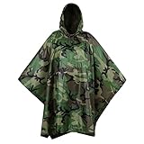 KOVA Camouflage Regenponcho - Wasserdichter Mehrzweck-Poncho mit Kapuze, Ideal für Outdoor,...