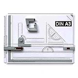 Queiting Zeichenplatte A3 Zeichenbrett Professioneller Zeichentisch mit Schiebelineal Zeichendreieck...