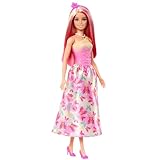 Barbie Royal-Puppe mit fantasievollen Haaren in Blond und Pink, bunten Accessoires, Oberteil in Pink...