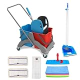 Hypafol Putzwagen Reinigungswagen Set | 2 x 25 l Eimer mit Wischmopp-Presse und Kehrgarnitur | inkl....