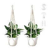 KiauFdcf 2er Set Makramee Blumenampel 35in - Baumwollseil Blumentopfhalter mit 4 Haken für...