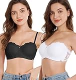 SHEKINI Balconette BH Push up Bügel-BH Trägerloser BH Gepunkteter Spitzen-BH Verstellbare und...