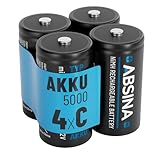 ABSINA 4X LR 14 Batterien C Baby wiederaufladbar 5000 mit geringer Selbstentladung - Akku C...