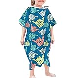 Bademantel Kinder Strapazierfähig Baumwolle Saugfähig Badetuch Strandponcho mit Bindegürtel...