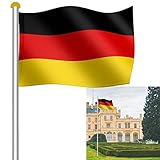 Einfeben 6,5 m Aluminium Fahnenmast inkl. 150 * 90 cm Deutschland Fahne + Bodenhülse + Zugseil +...