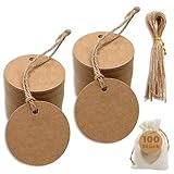 Kraftpapier Rund Anhänger Etiketten, 100 Stück Braun Geschenkanhänger mit 100 Stück Juteschnur,...