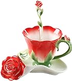 MORYEN Teetassen-Set Teetasse Handgemachte Emaille-Keramik Blume Kaffeetassen-Set mit Henkel...