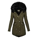 Winterjacke Damen Lang Jacke Mit Warmer Langen Ärmeln Gefüttert Fleece Daunenjacke Kapuze...