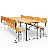 Casaria® Bierzeltgarnitur mit Lehne 170 cm Klappbar Stabil 2X Bierbank 1x Breiter Tisch Holz...