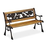 Relaxdays Kinder Gartenbank, Afrika Tier-Motiv, 50 kg Traglast, Holz, Gusseisen, HBT: 51 x 83 x 37...
