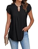 Cuptacc Tunika Damen V-Ausschnitt Kurzarm Blusen Damen Sommer Elegant Locker Einfarbig Oberteile...